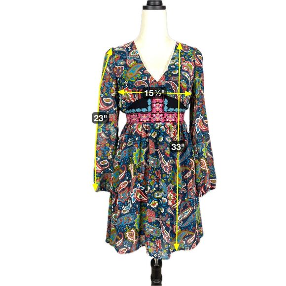 Flying Tomato Babydoll Mini Dress S Boho Paisley Sheer‎ Whimsigoth Peasant Retro - Picture 6 of 9